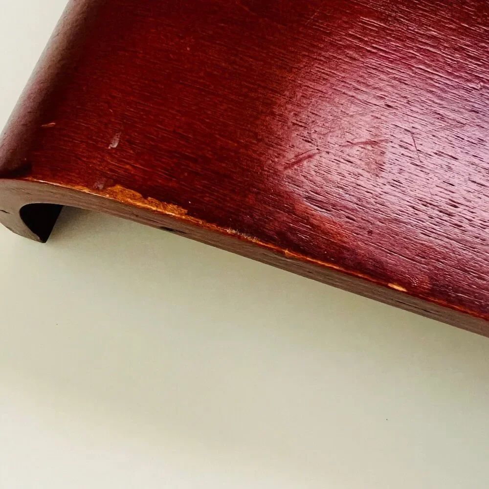 Mahogany Curved Glossy Finish Wood Sleigh Tray With Cut Out Handles